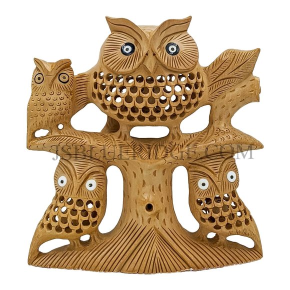 Wooden Owl Family On Tree Handcrafted (6inch) - Picture 1 of 5